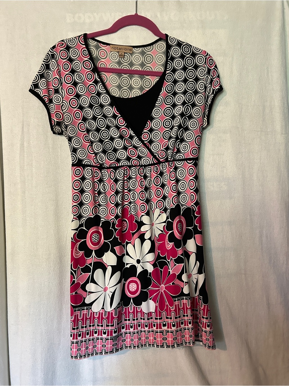 Notations Pink Black & White Floral Print Top